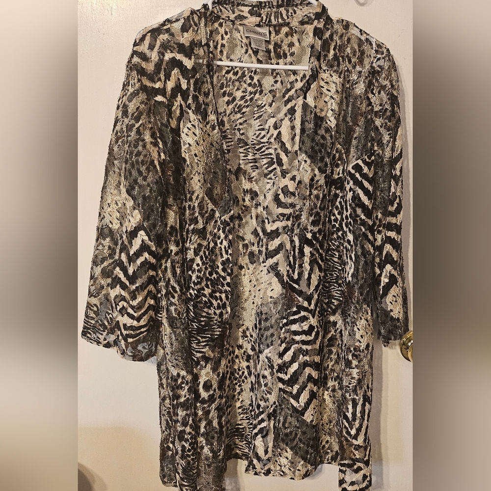 Chico's Black and Brown Lace Animal Print Overlay